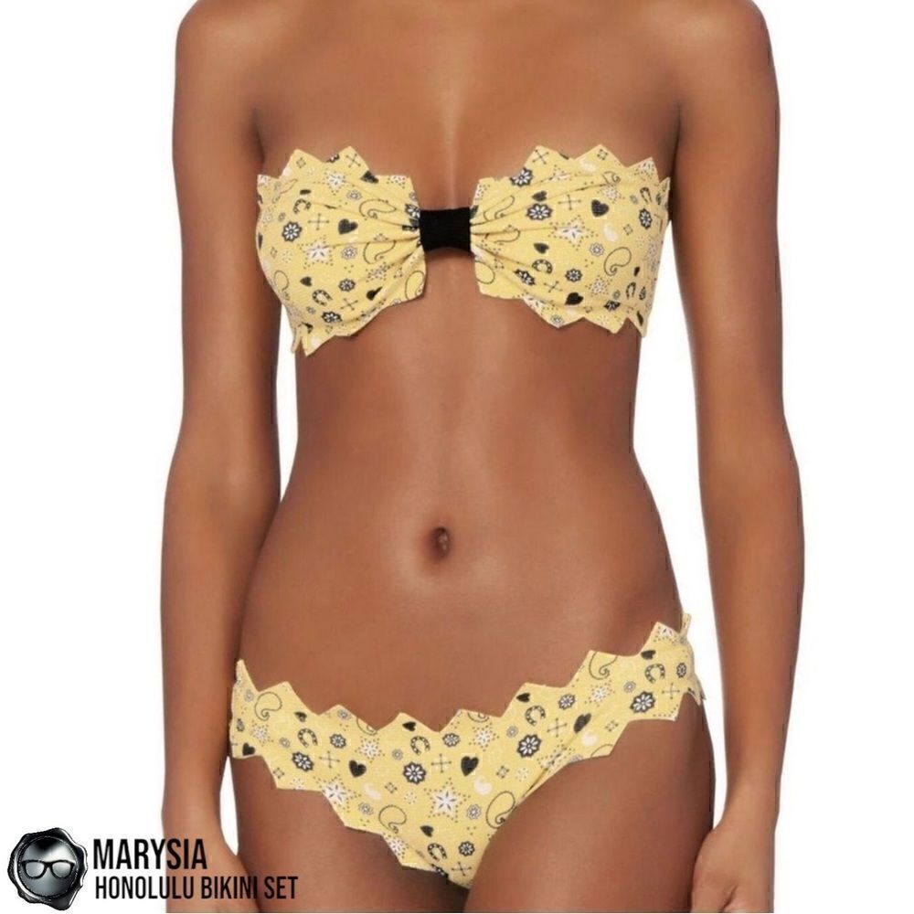 MARYSIA SWIM HONOLULU STRAPLESS ZIGZAG BIKINI SET IN BANANA BANDANA YELLOW NEW - Picture 2 of 15